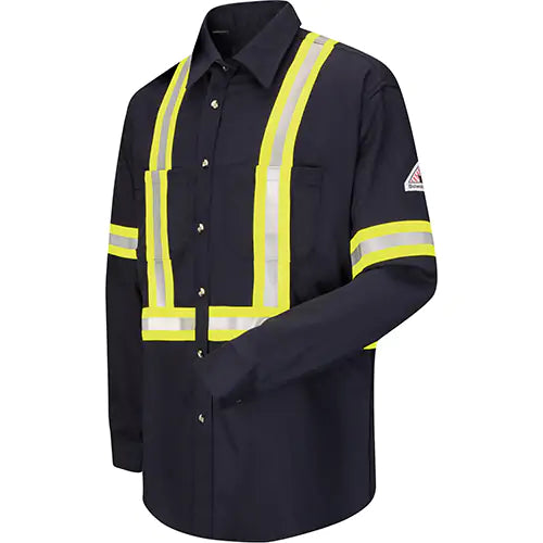 Bulwark  Work Shirt with Reflective Trim, Fleece, Large, Navy Blue