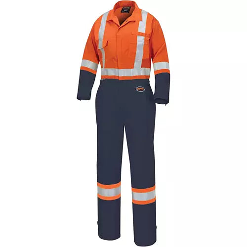 Pioneer  5514WBB Women's 2-Tone Safety Coveralls, High Visibility Orange/Navy Blue